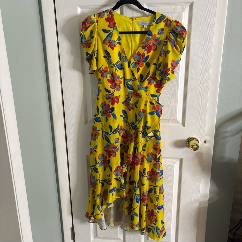Adelyn Rae Brenda Floral Puff Slv Maxi Dress Yellow Tropical Size Small
